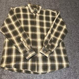 Vtg Darby Classics Ltd Trails Green/Gray Plaid Flannel Button Up Shirt Mens Sz L